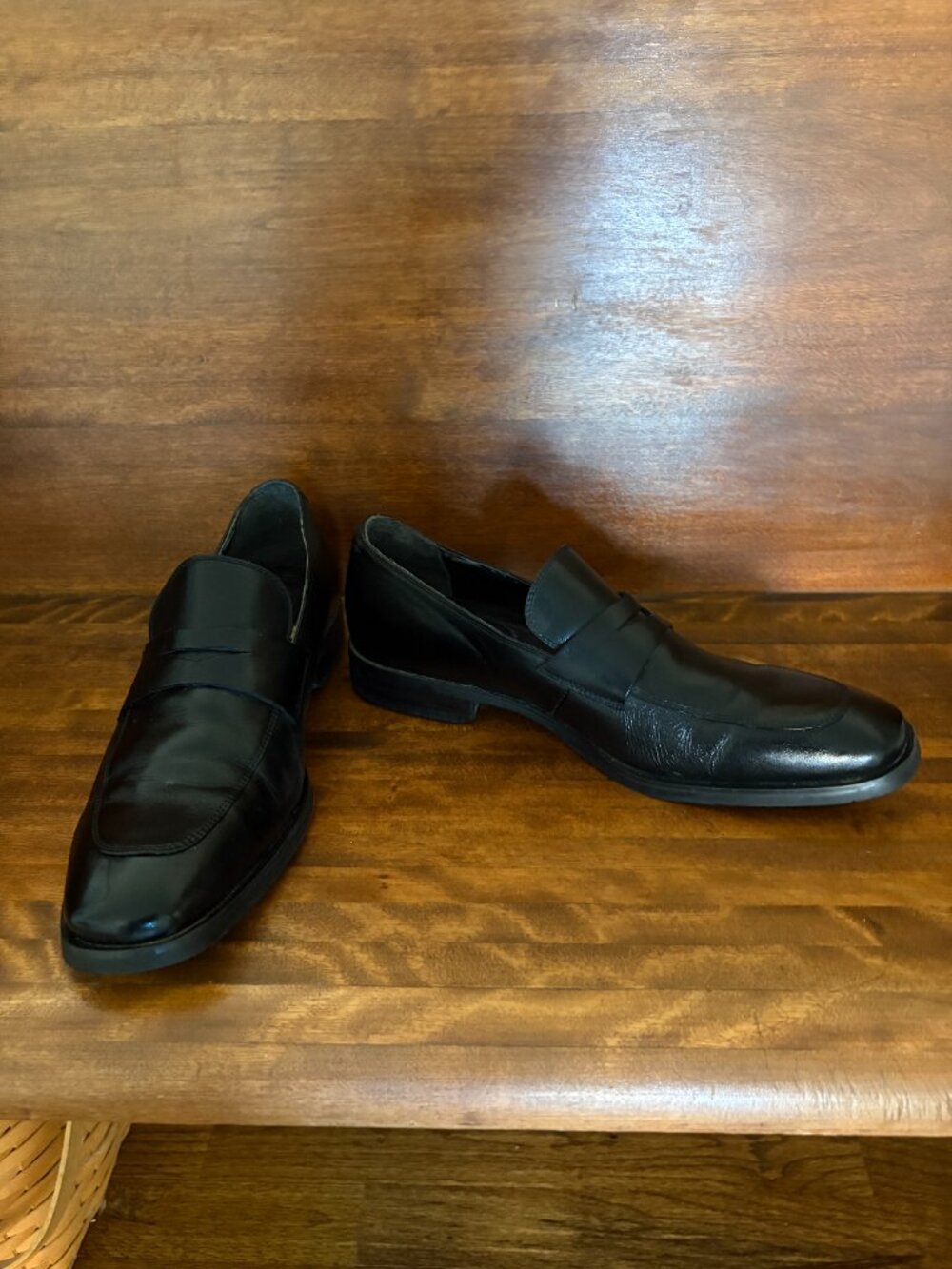 Calvin Klein Men's Black Leather Penny Loafers Dress Shoes Slip-On Preppy 9.5